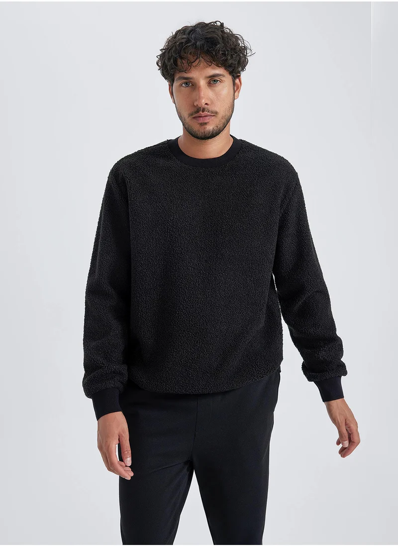 ديفاكتو Regular Fit Crew Neck Plush Sweatshirt