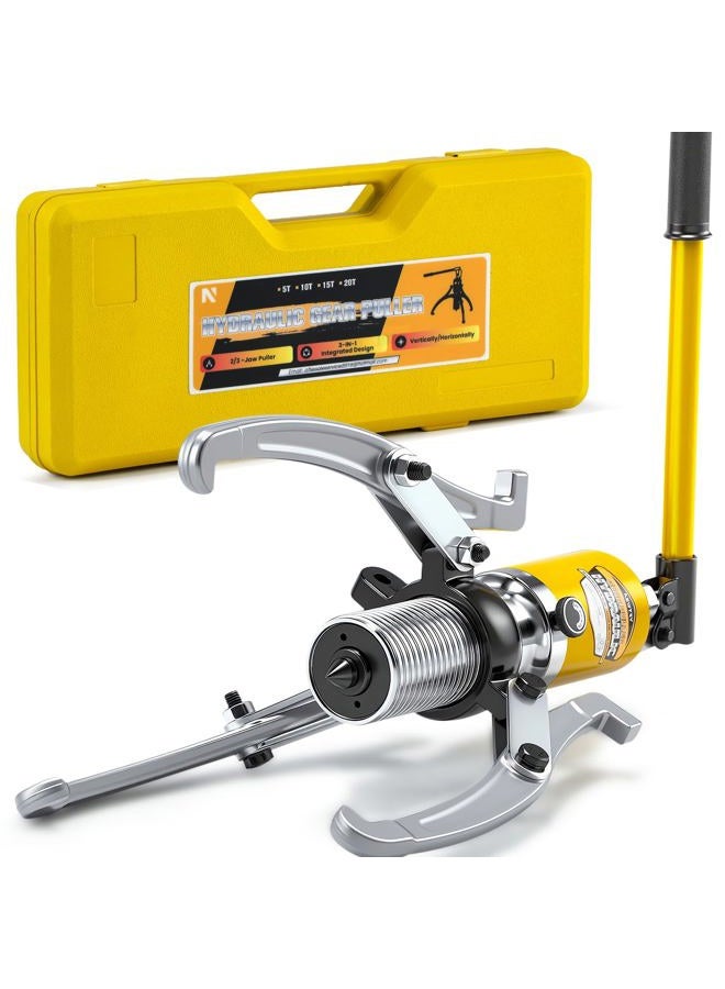 NEWTRY 20 Ton Hydraulic Gear Puller Kit, Wheel Bearing Pulling Separator, 3 Jaw Puller, Vertically & Horizontally, w/Case, Heavy Duty Mechanical Repair - Image 1