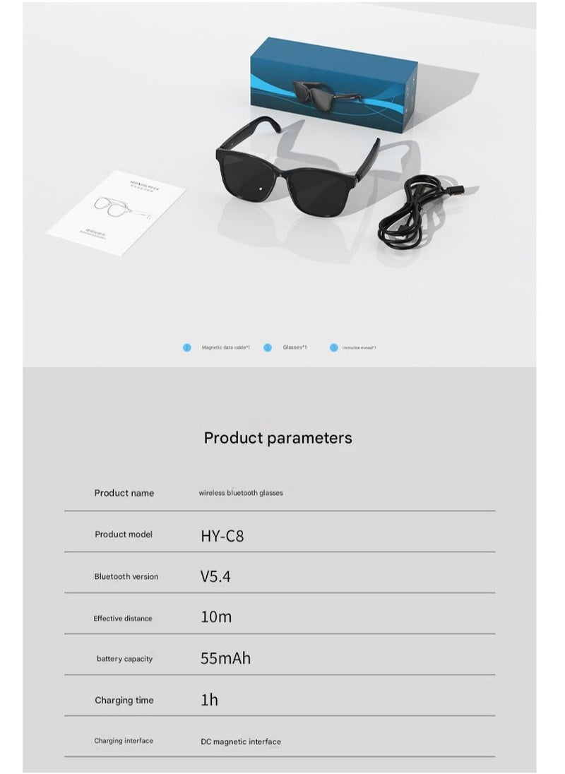 HYUNDAI - Smart Glasses with AI, Polarized Sunglasses with Bluetooth Speaker, Athletic, Outdoor, Sports UV Protection and Voice Control, Smart AI translation Glasses and Headphones, Translation in 144 languages, AI Chat, Music, Assistant via Bluetooth 5.4 - Black - Image 1