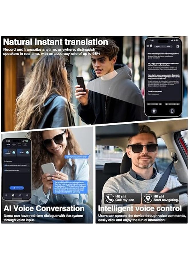 HYUNDAI - Smart Glasses with AI, Polarized Sunglasses with Bluetooth Speaker, Athletic, Outdoor, Sports UV Protection and Voice Control, Smart AI translation Glasses and Headphones, Translation in 144 languages, AI Chat, Music, Assistant via Bluetooth 5.4 - Black - Image 1