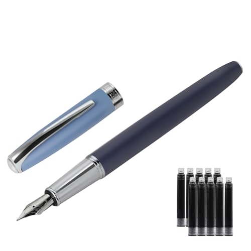 BOCIYER Contrast Color Fountain Pen Set - Medium Nib, Refillable Fancy Pens Box (Blue) - Image 1