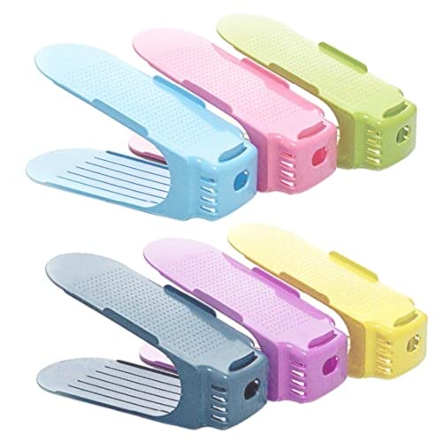NYALKARAN Plastic Shoe Slots Organizer Space Saver Double Deck Shoe Rack Adjustable Shoe Slots for Closet Organization (Set of 6) - Image 1