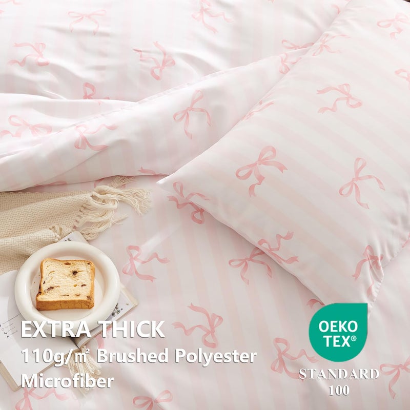 Bildenly Bow Duvet Cover Twin Size Pink Striped Bowknot Bedding Set Kids Girls Cute Bows Vertical Stripes Soft Breathable Microfiber Comforter Cover Set with Zipper Closure and 1 Pillowcase - Image 5