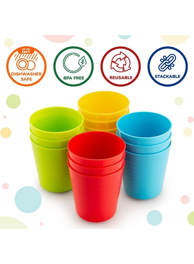 PLASKIDY أكواب بلاستيكية للأطفال من PLASKIDY، مجموعة من 12، سعة 8 أونصات، غير قابلة للكسر، قابلة لإعادة الاستخدام، آمنة في غسالة الصحون، خالية من BPA، أكواب ملونة زاهية للأطفال - Image 3