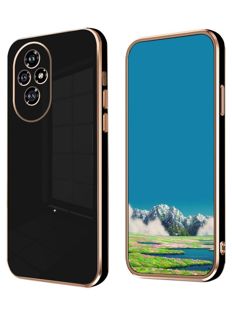 متوافق مع غطاء Honor 200 Pro، قشرة ناعمة مطلية بالكروم الذهبي، أسود غطاء Honor 200 Pro رفيع وناعم مقاوم للصدمات حماية كاملة - أسود - Image 1
