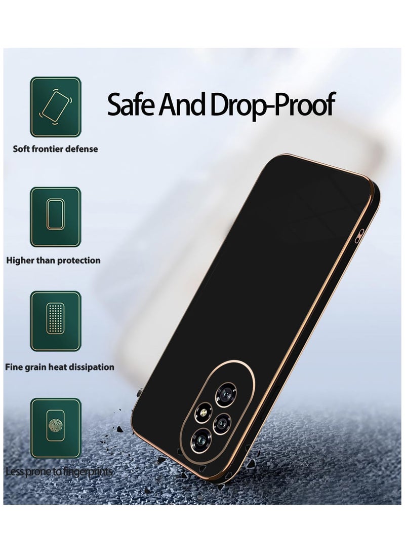متوافق مع غطاء Honor 200 Pro، قشرة ناعمة مطلية بالكروم الذهبي، أسود غطاء Honor 200 Pro رفيع وناعم مقاوم للصدمات حماية كاملة - أسود - Image 5