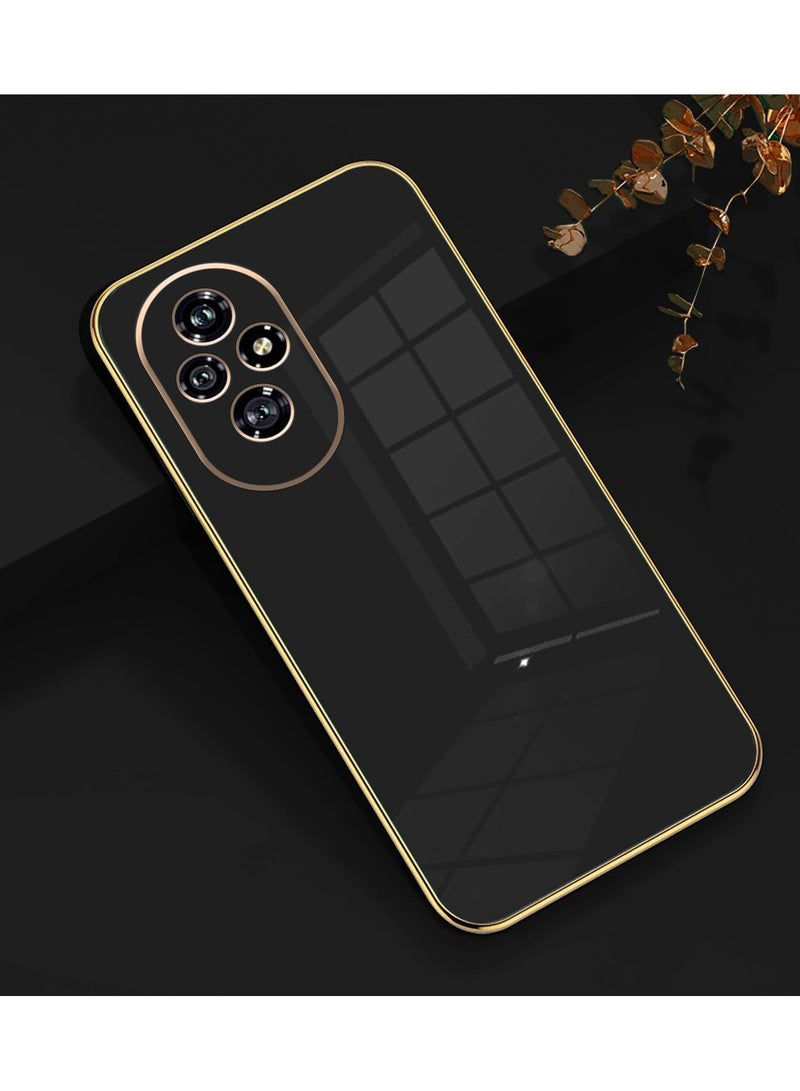 متوافق مع غطاء Honor 200 Pro، قشرة ناعمة مطلية بالكروم الذهبي، أسود غطاء Honor 200 Pro رفيع وناعم مقاوم للصدمات حماية كاملة - أسود - Image 2