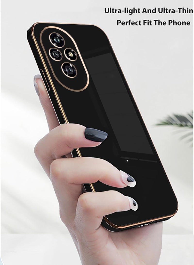 متوافق مع غطاء Honor 200 Pro، قشرة ناعمة مطلية بالكروم الذهبي، أسود غطاء Honor 200 Pro رفيع وناعم مقاوم للصدمات حماية كاملة - أسود - Image 3
