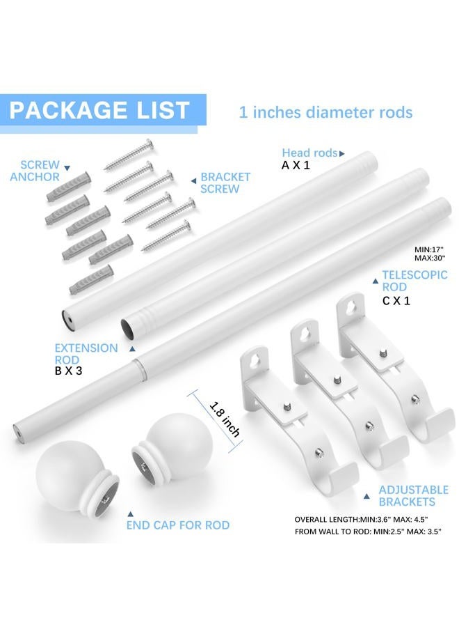 AMZSEVEN Curtain Rods for Windows 16 to 76 Inches, Curtain Rod Max Adjustable Length of 88 IN, 1" Diameter Drapery Rods Round Finials, White 1 Pack - Image 3