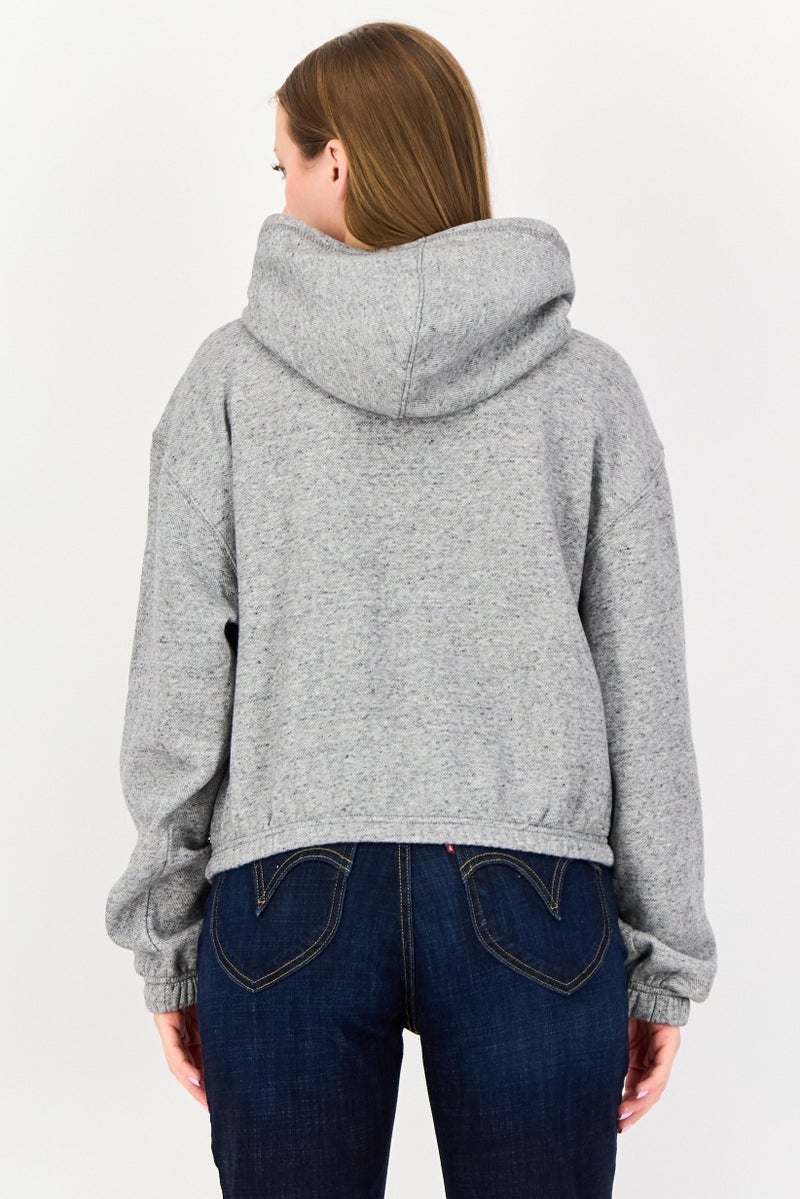 VANS هودي بكم طويل بشعار العلامة التجارية للنساء، رمادي فاتح - Image 3