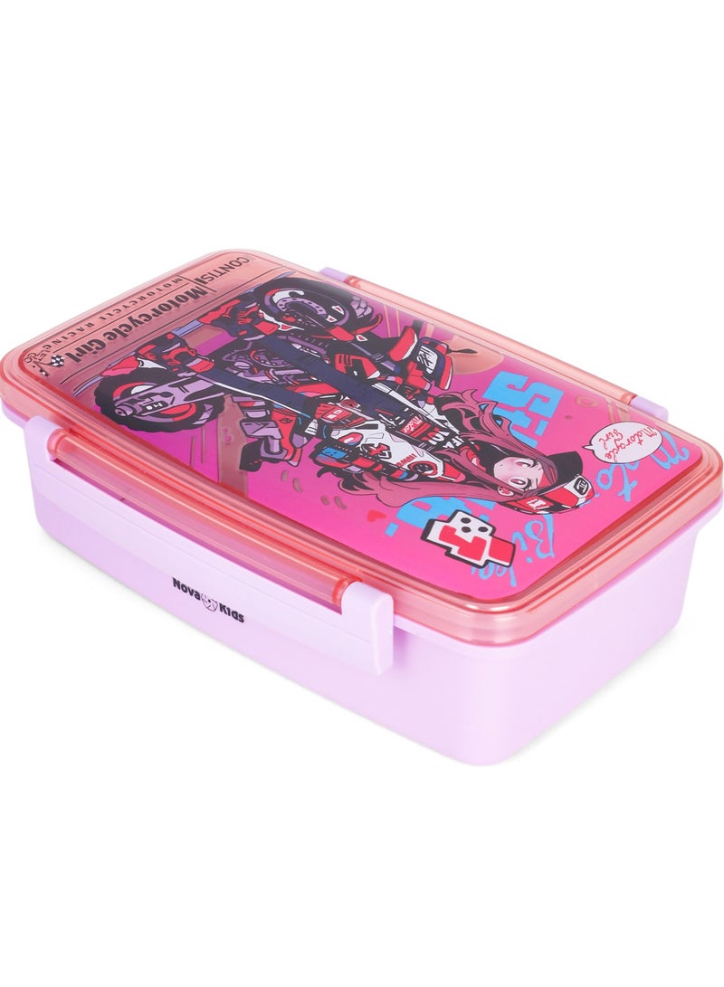 Nova kids Bento Lunch Box with Spoon And Fork - Motorbike Pink - Image 2