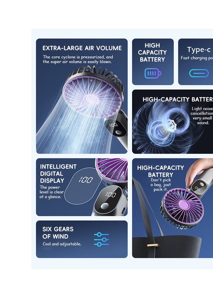 Beyond Portable Handheld Fan, Digital Display Silent Fan with Foldable Design, Long Endurance Pocket Fan (Black+Purple)  - Image 2