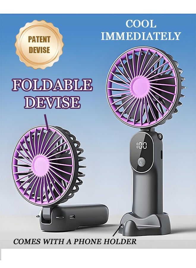 Beyond Portable Handheld Fan, Digital Display Silent Fan with Foldable Design, Long Endurance Pocket Fan (Black+Purple)  - Image 1