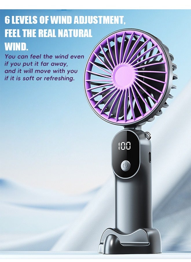 Beyond Portable Handheld Fan, Digital Display Silent Fan with Foldable Design, Long Endurance Pocket Fan (Black+Purple)  - Image 4