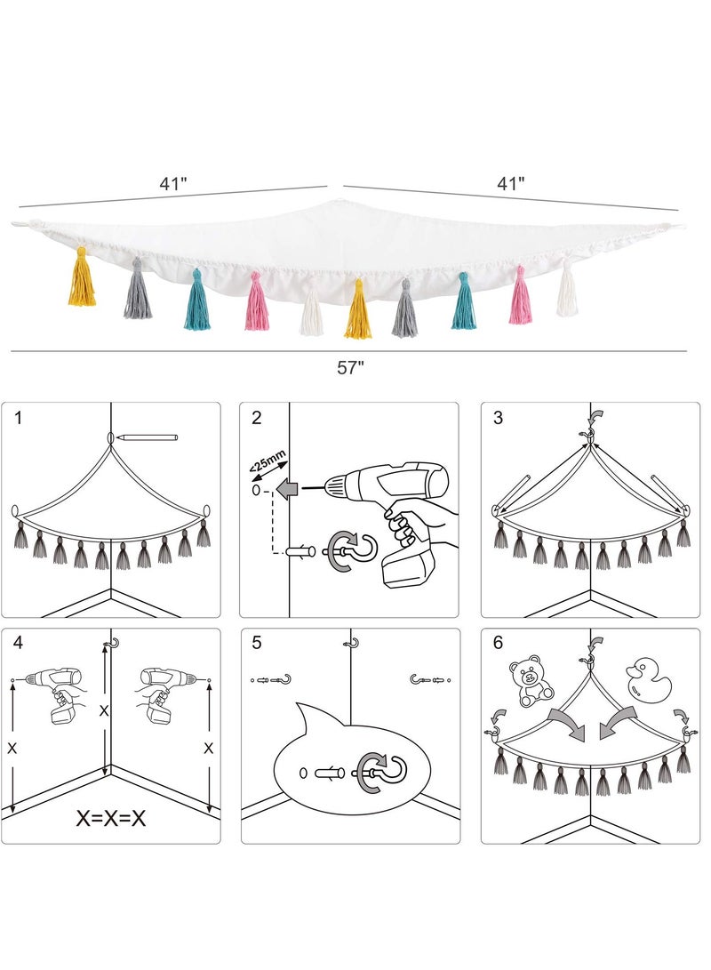 KASTWAVE Stuffed Animal Toy Hammock Hanging Macrame with Colorful Tassels Boho Large Corner Plush Toys Net Holder for Nursery Play Room Bedroom Kid Room(57*41 In) - Image 5