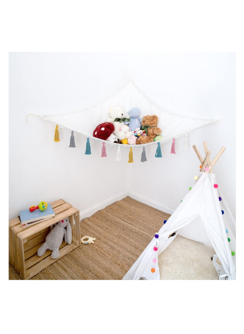 KASTWAVE Stuffed Animal Toy Hammock Hanging Macrame with Colorful Tassels Boho Large Corner Plush Toys Net Holder for Nursery Play Room Bedroom Kid Room(57*41 In) - Image 3