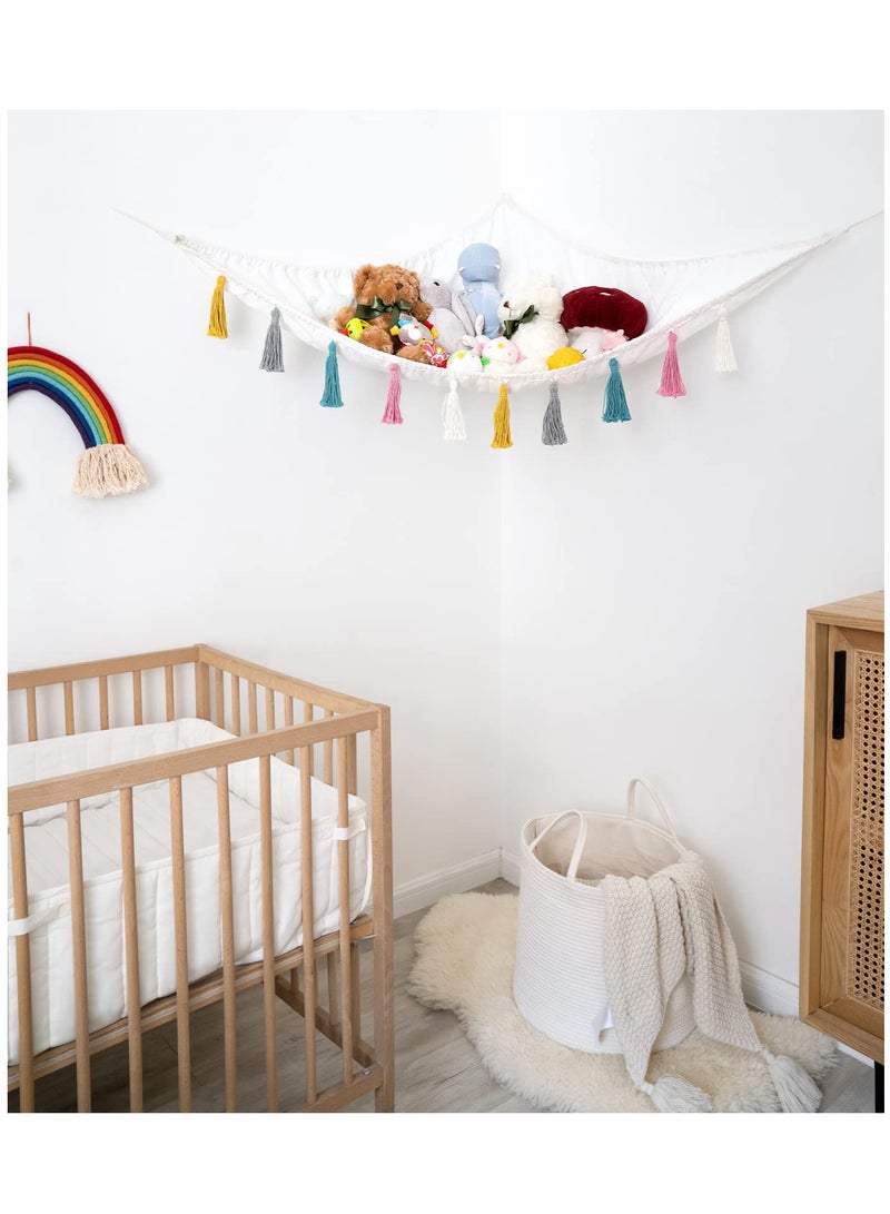 KASTWAVE Stuffed Animal Toy Hammock Hanging Macrame with Colorful Tassels Boho Large Corner Plush Toys Net Holder for Nursery Play Room Bedroom Kid Room(57*41 In) - Image 2