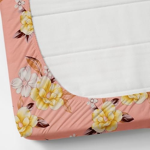 CB HOME Glace Cotton Fitted King Size Bedsheet for Double Bed with 2 Pillow Covers 72x78x8'' All Round Elastic (Print 7, Floral & Traditional King) - Image 5