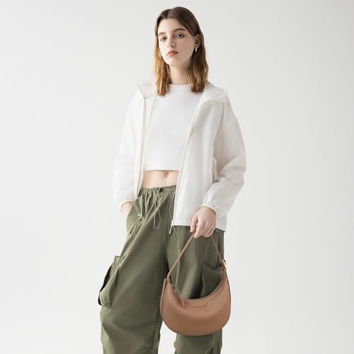 Keyli Fashionable Crossbody Shoulder Bag for Women Crescent Purse Waterproof Leather Handbags Clutch Tote Designer Bags with Adjustable Strap Light Brown - Image 3