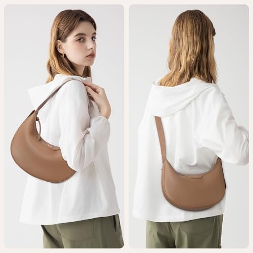 Keyli Fashionable Crossbody Shoulder Bag for Women Crescent Purse Waterproof Leather Handbags Clutch Tote Designer Bags with Adjustable Strap Light Brown - Image 4