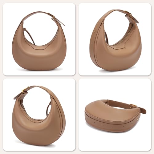 Keyli Fashionable Crossbody Shoulder Bag for Women Crescent Purse Waterproof Leather Handbags Clutch Tote Designer Bags with Adjustable Strap Light Brown - Image 5