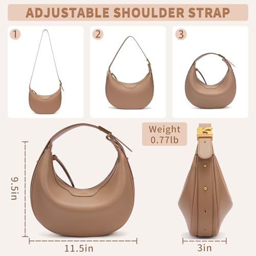 Keyli Fashionable Crossbody Shoulder Bag for Women Crescent Purse Waterproof Leather Handbags Clutch Tote Designer Bags with Adjustable Strap Light Brown - Image 2