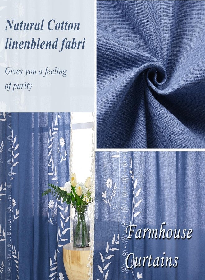 Schweek Blue Boho Floral Curtains 84 Inches Length for Living Room, Western Rustic Semi Sheer Curtains, Navy Blue Vintage Farmhouse Printed Patterned Drapes - Image 5