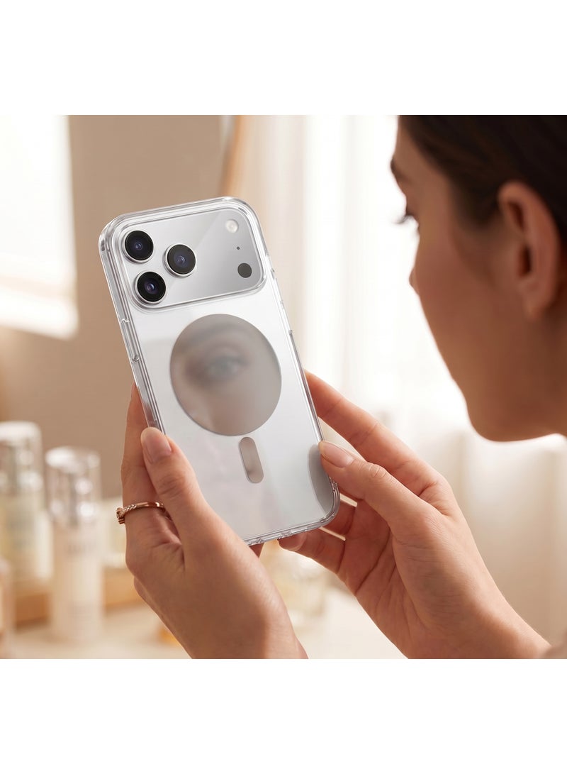 FIFTH ELEMENT LUXE  Anti-Yellowing Mirror MagSafe Case for iPhone 17 Pro, Shockproof Bumper & Reflective Back – Silver - Image 4