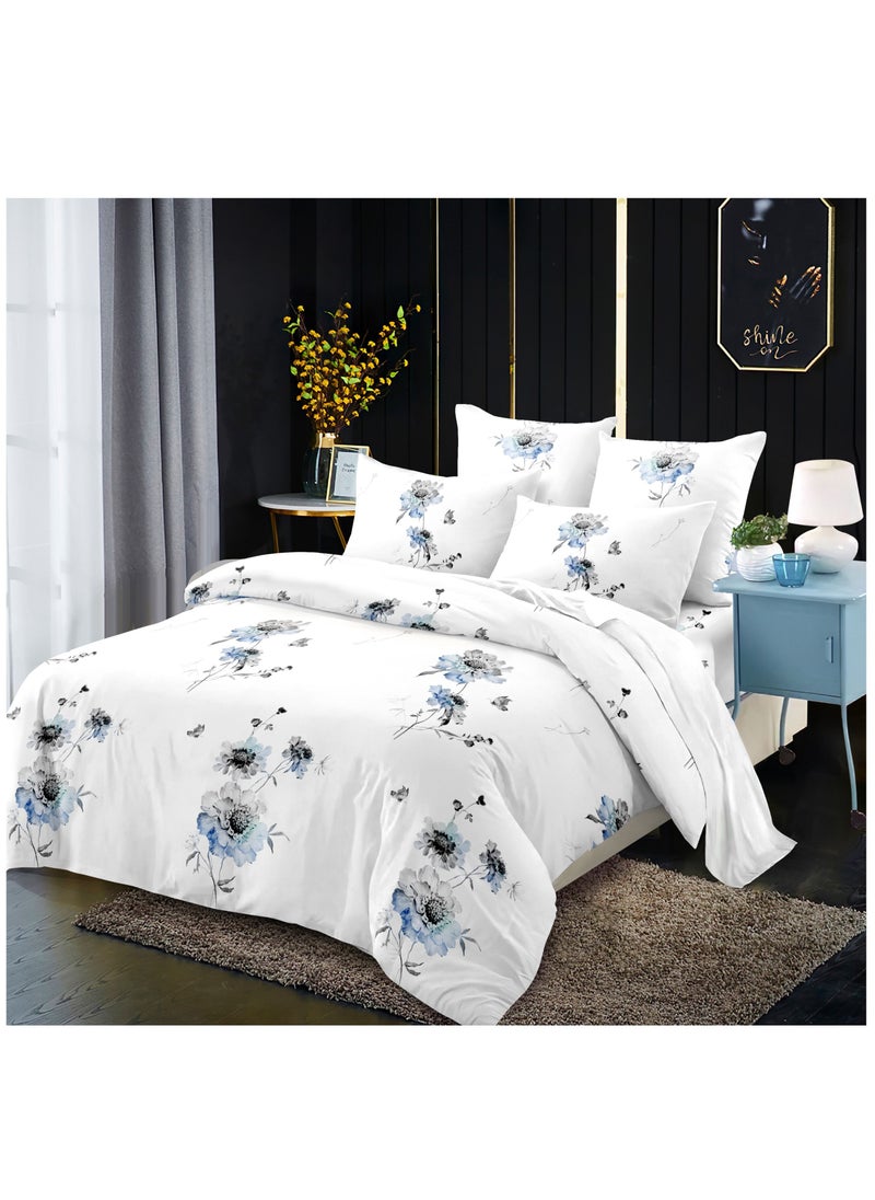 Donetella - Comforter Set 4-Pcs Single Size Reversible Pattern Printed Bedding Set With Matching Fitted Sheet, Pillow Shams, and Pillow Cases, White - Image 1