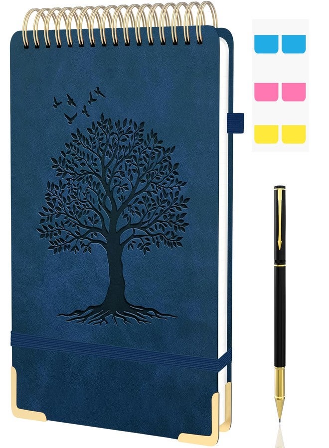 Mousbull A4 Top Spiral Notebook, Tree Pattern Large Leather Hardcover Left Handed Journal, 240 Pages 100 Gsm Lined Paper Top Bound Steno Pads for Work, School, Travel Writing - Navy Blue, 8.5" x 11" - Image 1