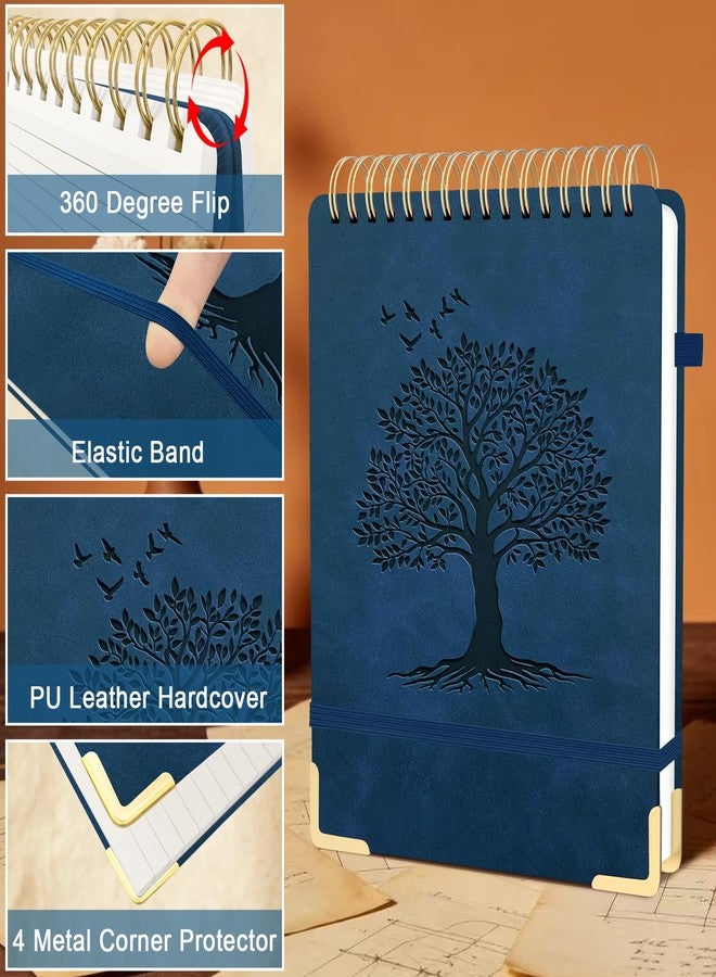 Mousbull A4 Top Spiral Notebook, Tree Pattern Large Leather Hardcover Left Handed Journal, 240 Pages 100 Gsm Lined Paper Top Bound Steno Pads for Work, School, Travel Writing - Navy Blue, 8.5" x 11" - Image 2