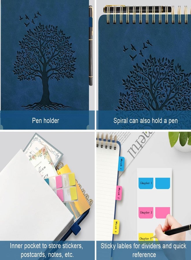 Mousbull A4 Top Spiral Notebook, Tree Pattern Large Leather Hardcover Left Handed Journal, 240 Pages 100 Gsm Lined Paper Top Bound Steno Pads for Work, School, Travel Writing - Navy Blue, 8.5" x 11" - Image 5