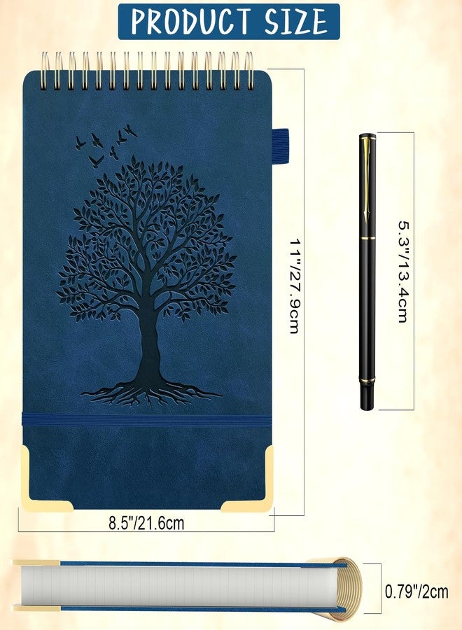 Mousbull A4 Top Spiral Notebook, Tree Pattern Large Leather Hardcover Left Handed Journal, 240 Pages 100 Gsm Lined Paper Top Bound Steno Pads for Work, School, Travel Writing - Navy Blue, 8.5" x 11" - Image 3