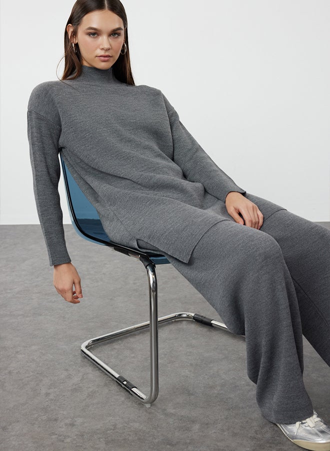trendyol Anthracite Slit Wide Leg Knitwear Two Piece Set TCTAW24US00028 - Image 1