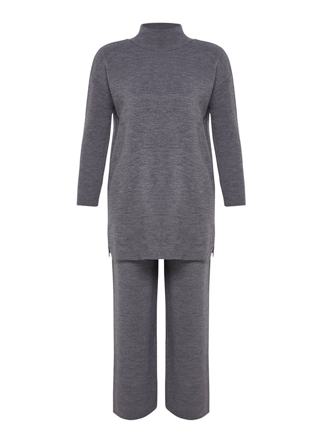 trendyol Anthracite Slit Wide Leg Knitwear Two Piece Set TCTAW24US00028 - Image 5