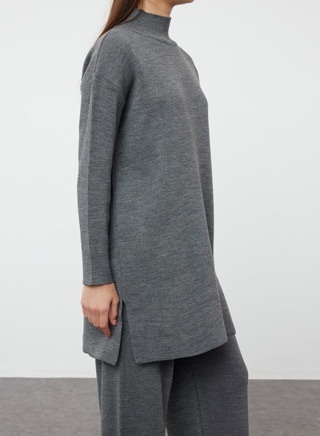 trendyol Anthracite Slit Wide Leg Knitwear Two Piece Set TCTAW24US00028 - Image 3