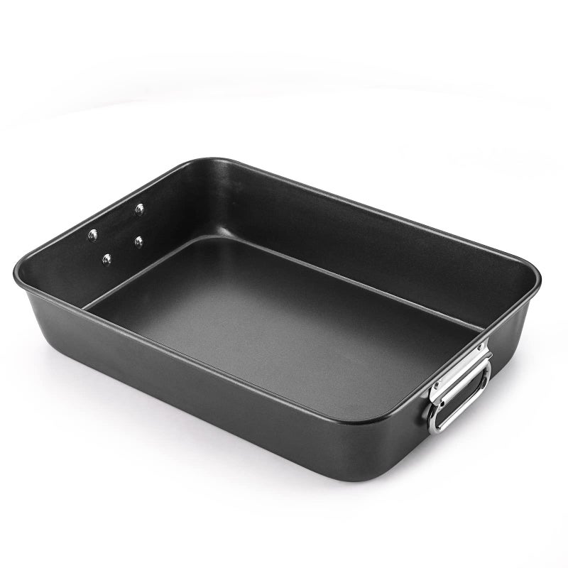 HONGBAKE Nonstick Lasagna Pan 3 Inch Deep 9x13 Baking Pan Rectangular Sheet Cake Pan Roasting Pan for Oven with Stainless Steel Handles Dishwarsher Safe Dark Grey