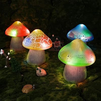 Macarrie 4 Pieces Outdoor Solar Powered Garden Mushroom Lights LED Waterproof Cute Mushroom Shaped Pathway Landscape - Image 1