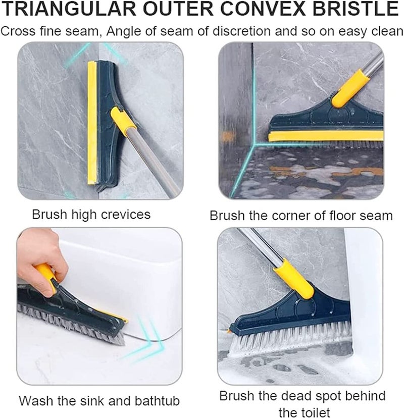 Cherryland Bathroom Cleaning Brush with Wiper 2 in 1 Tiles Cleaning Brush Floor Scrub Bathroom Brush with Long Handle Squeegee Floor Scrubber Brush Home Kitchen Bathroom - Image 5
