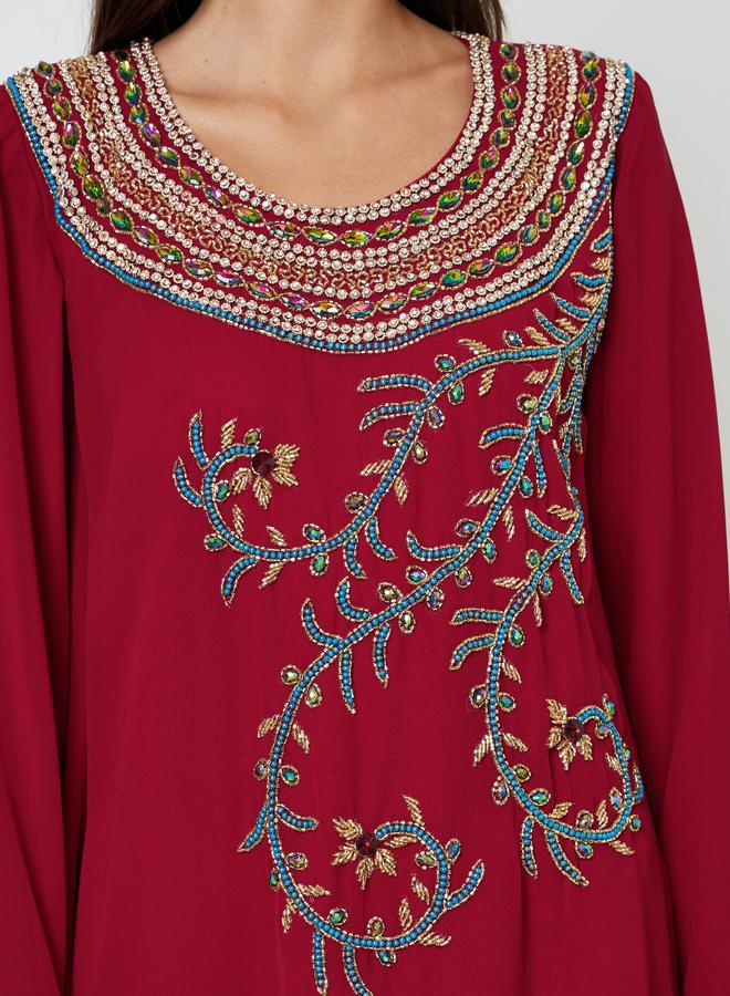 مكسيم كريشن جلابية بأكمام طويلة ومزينة - ماروني - Image 4
