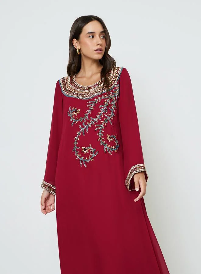 Maxim Creation Maroon Embellished Long Sleeves Jalabiya