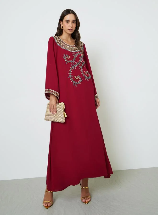 Maxim Creation Maroon Embellished Long Sleeves Jalabiya