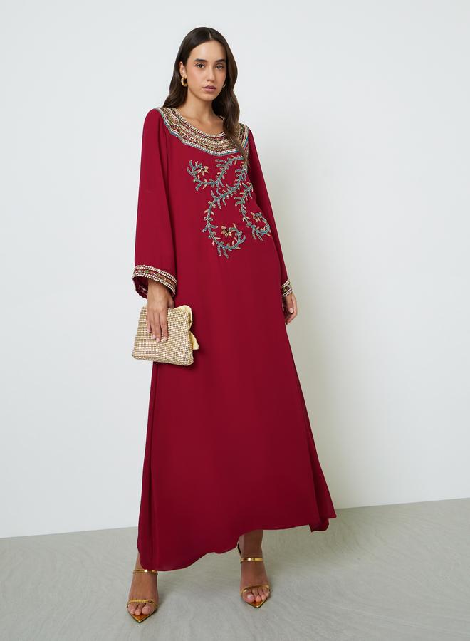مكسيم كريشن جلابية بأكمام طويلة ومزينة - ماروني - Image 1