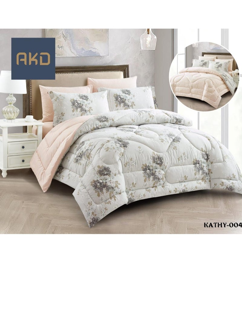 AKD Floral two-piece comforter set, made up of 6 microfiber pieces, size 240*260 cm 