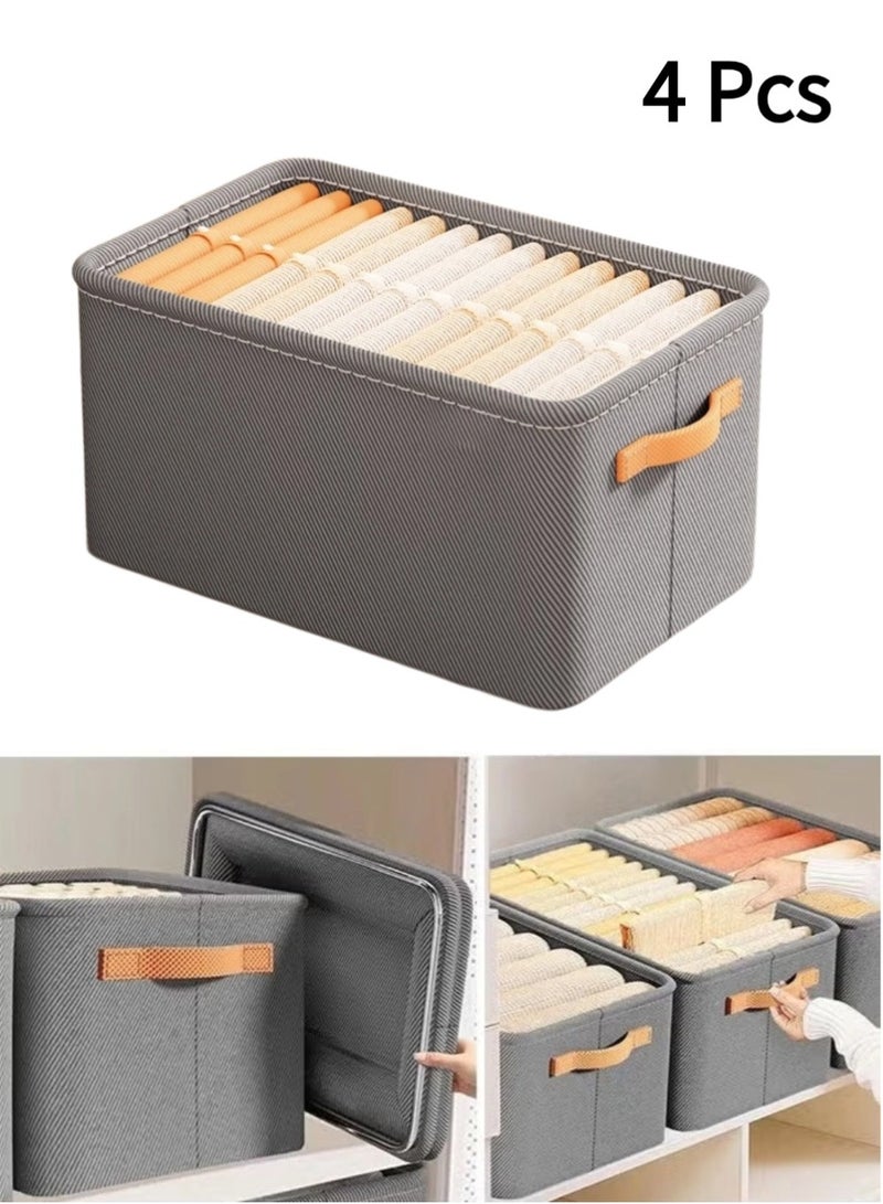 4PCS Foldable Closet Storage Box with Handle, Collapsible Fabric Storage Cubes Organizer, Stackable Storage Bins Closet Organizers For Organizing Clothing, Sheets, Toys, Books - Image 1