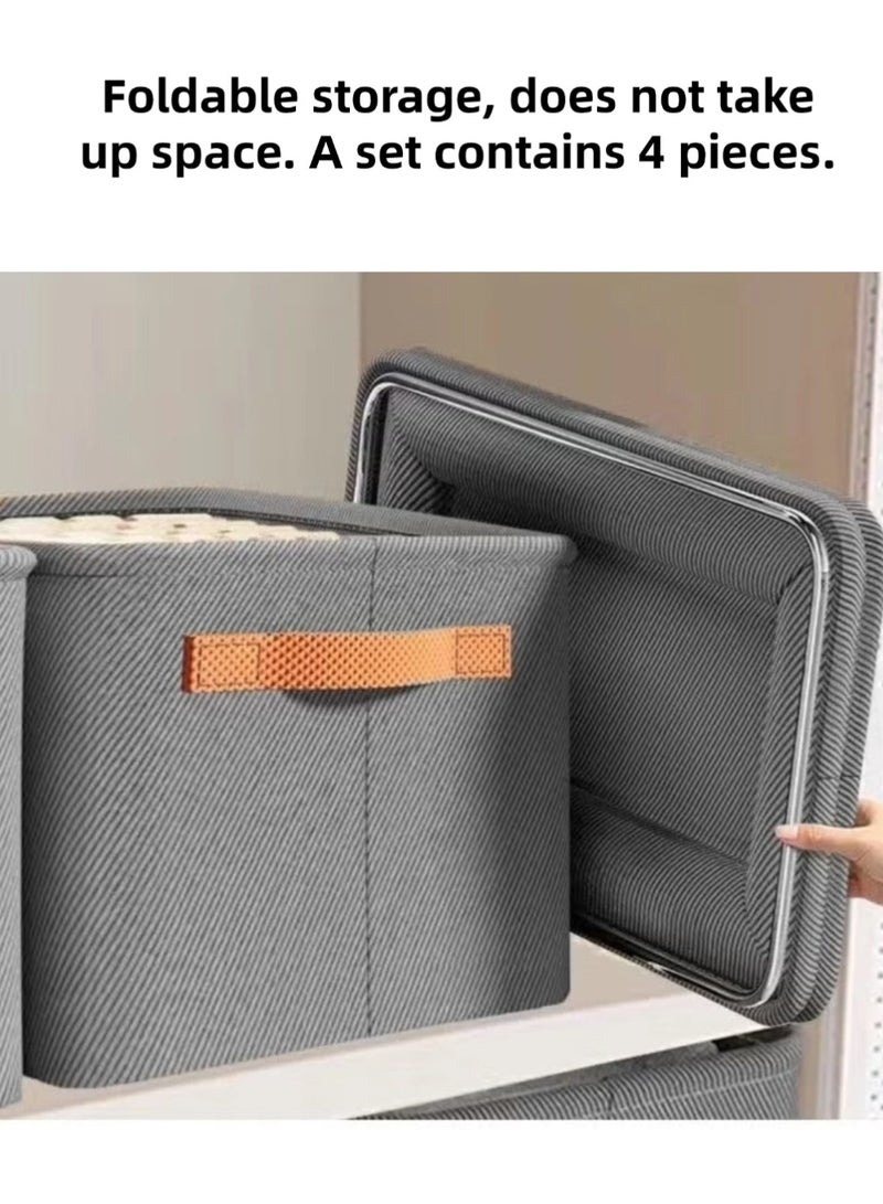 4PCS Foldable Closet Storage Box with Handle, Collapsible Fabric Storage Cubes Organizer, Stackable Storage Bins Closet Organizers For Organizing Clothing, Sheets, Toys, Books - Image 4