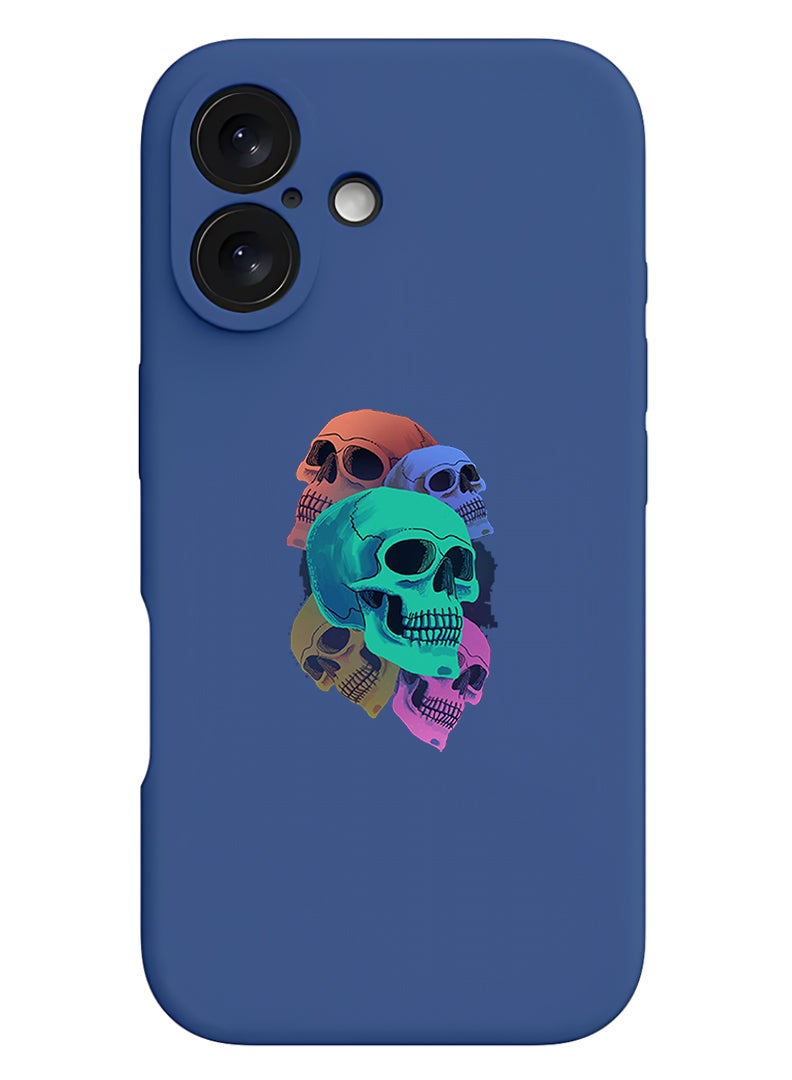 Theodor Protective Slim Fit Case Liquid Silicone Cover with Full Body Protection Anti-Scratch Shockproof Case For Apple iPhone 17 (Blue) Colourful Skull - Image 1