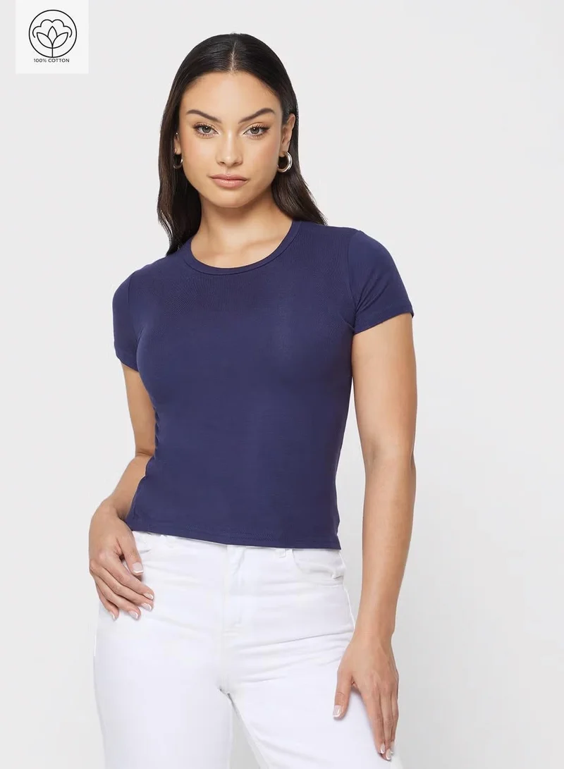Ginger Basics Cotton Blend Crew Neck Fitted T-Shirt