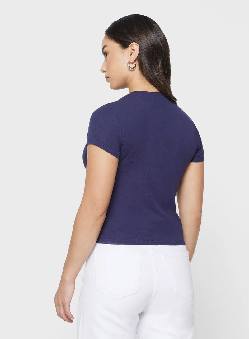 Ginger Basics Cotton Blend Crew Neck Fitted T-Shirt