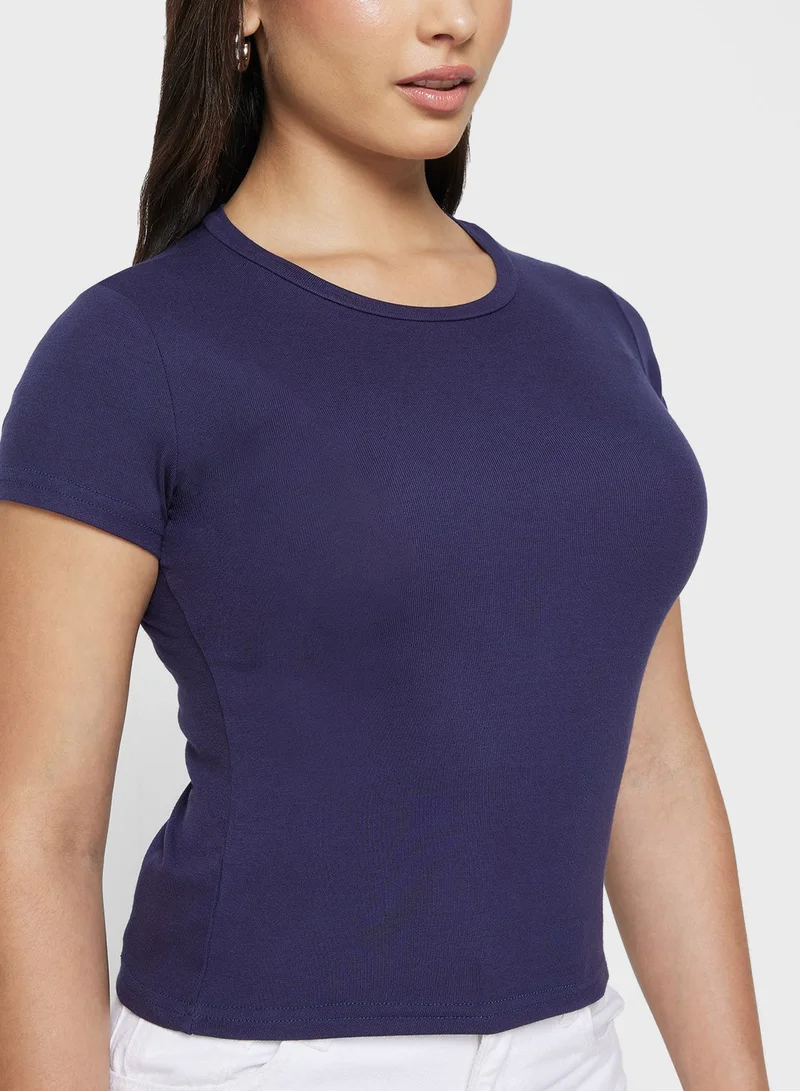 Ginger Basics Cotton Blend Crew Neck Fitted T-Shirt